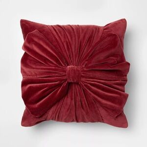 20"x20" Velvet Bow Throw Pillow Burgundy Christmas 2025 - Threshold Studio McGee